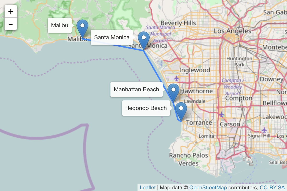 A possible route for ferry services around Santa Monica Bay